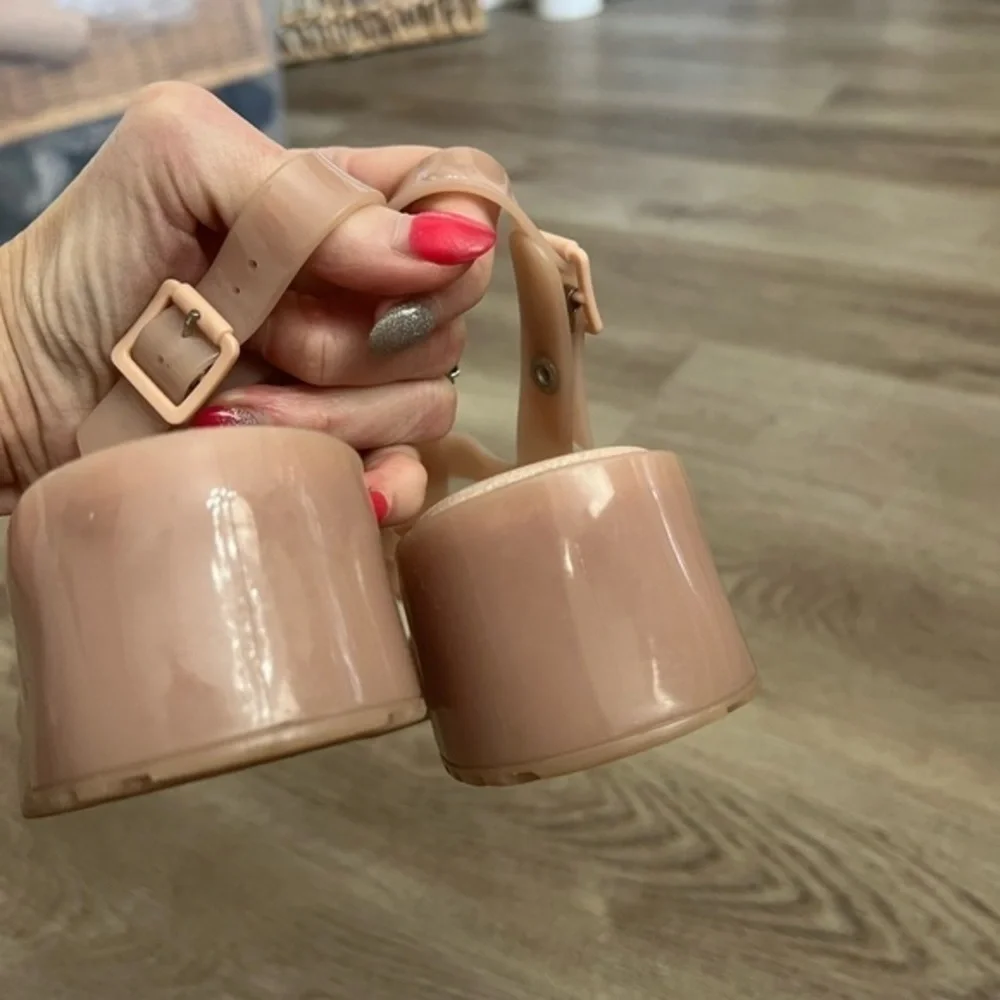 Mel Dreamed by Melissa Blush Gel Sandals with Block Heels